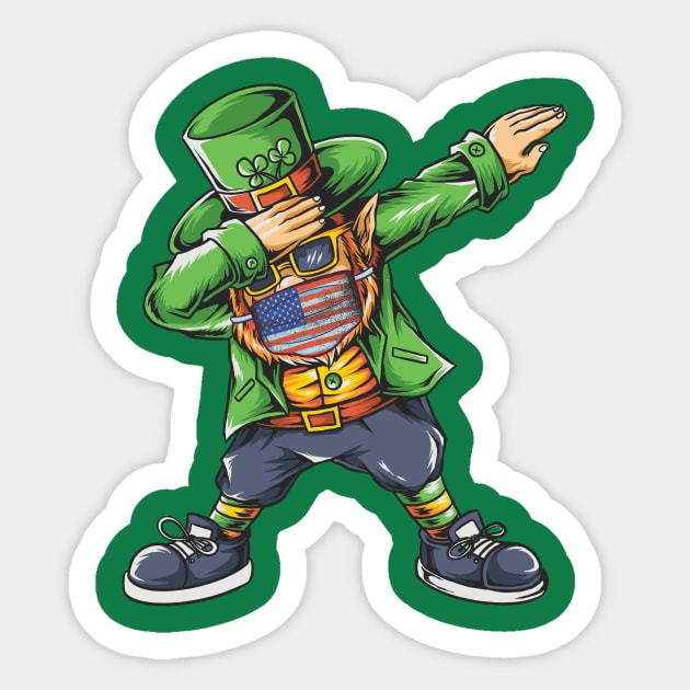 St Patricks Day Dabbing Leprechaun Face Mask American Flag Sticker by Ramadangonim